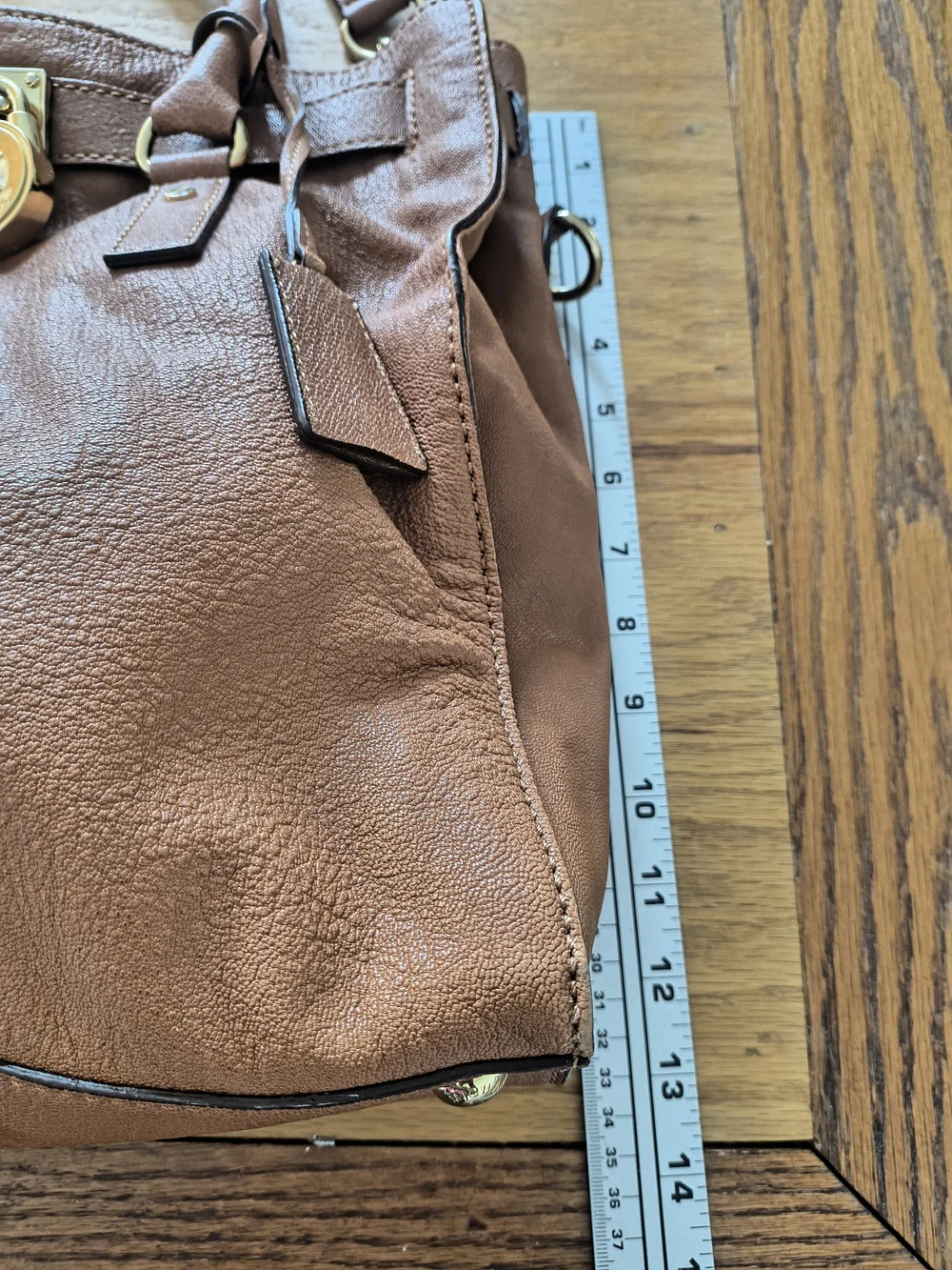 Michael Kors Chestnut Leather Satchel with Gold-Tone MK Charm